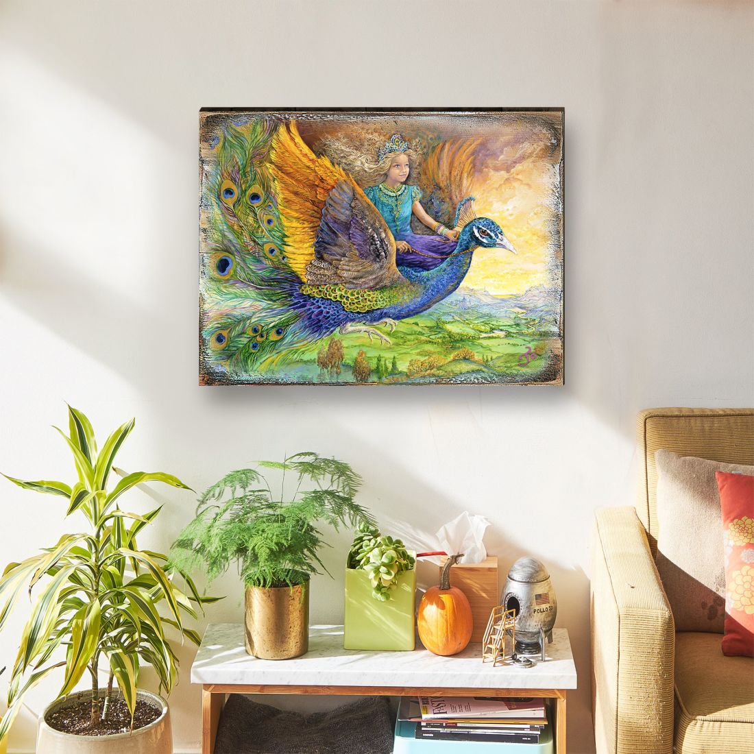 Peacock Princess Fantasy Wooden Wall Art by Josephine Wall - Fantasy Decor - 852138-JW