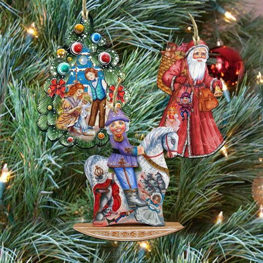 Story of Nutcracker Wooden Ornaments Set of 3 by G. DeBrekht - Christmas Decor - 8100011S3