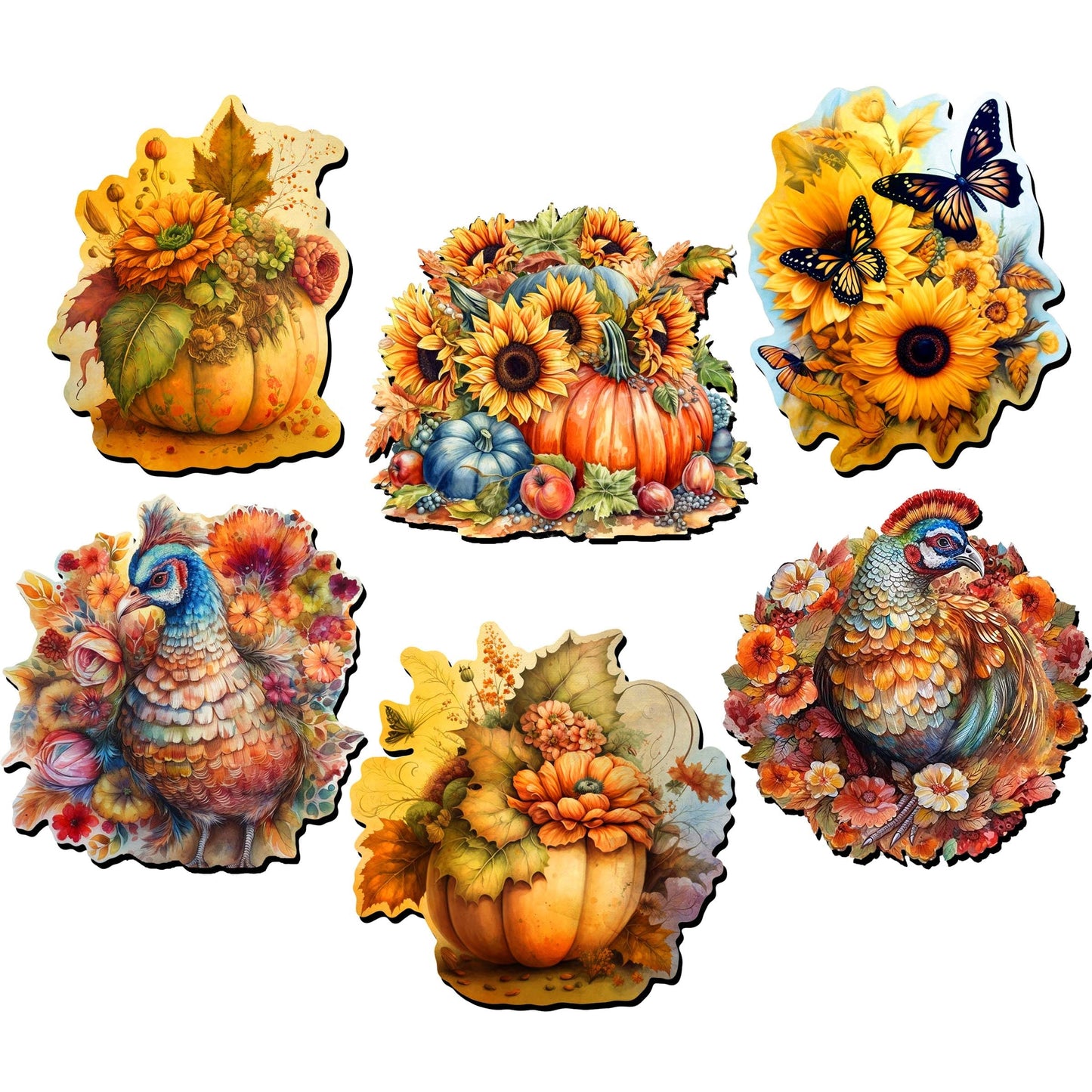 Happy Thanksgiving Decorative Wooden Magnets Set of 6 by G. Debrekht - Thanksgiving Decor - 8090018G-S6