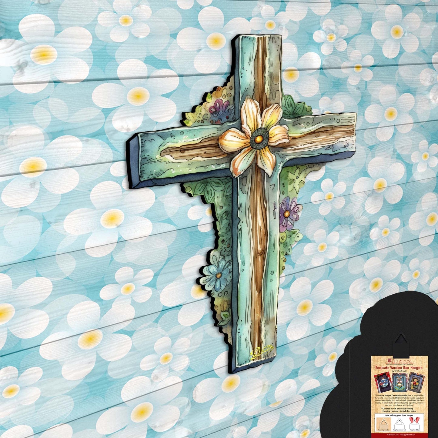 Teal Cross Holiday Door Decor by G. Debrekht - Easter Spring Decor - 8688164H