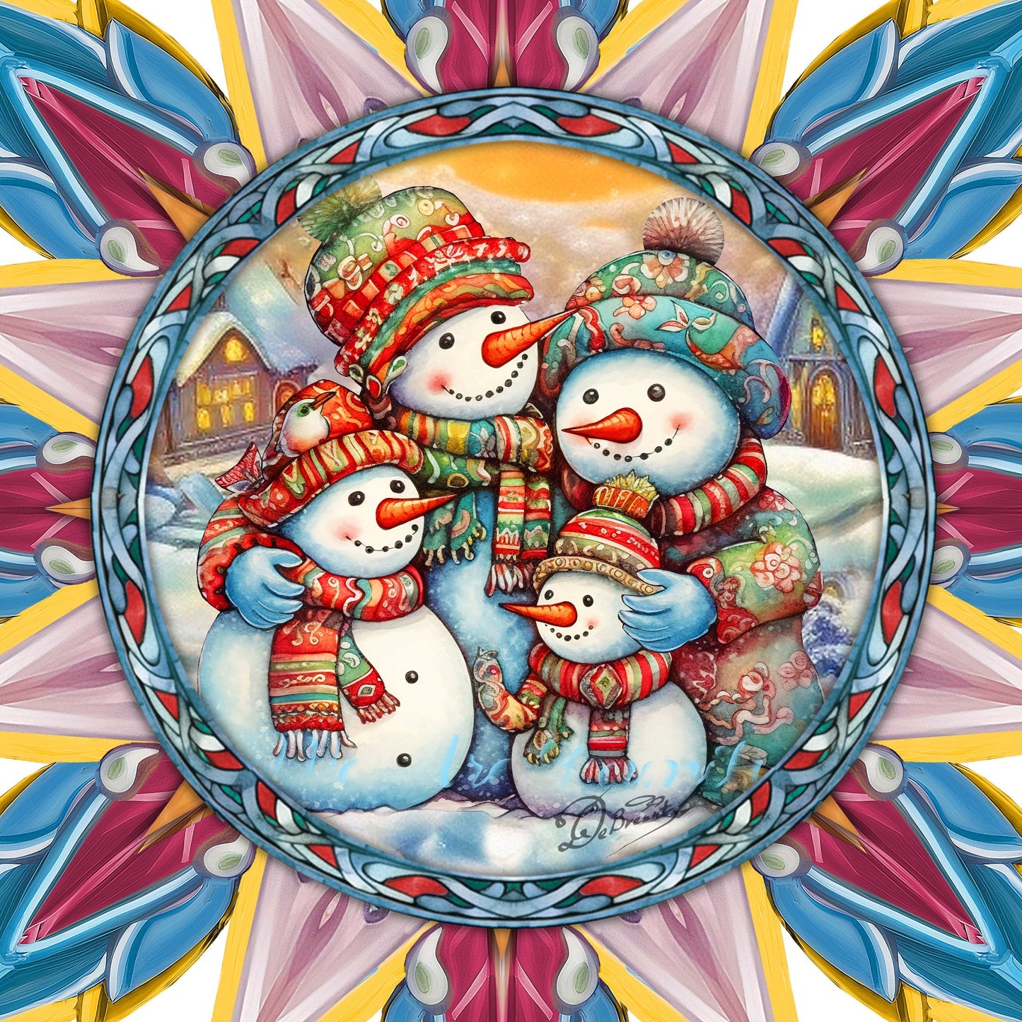 Snowman Family Star Tree Topper Wooden Decor by G. Debrekht - Santa Snowman Christmas Decor - 89511