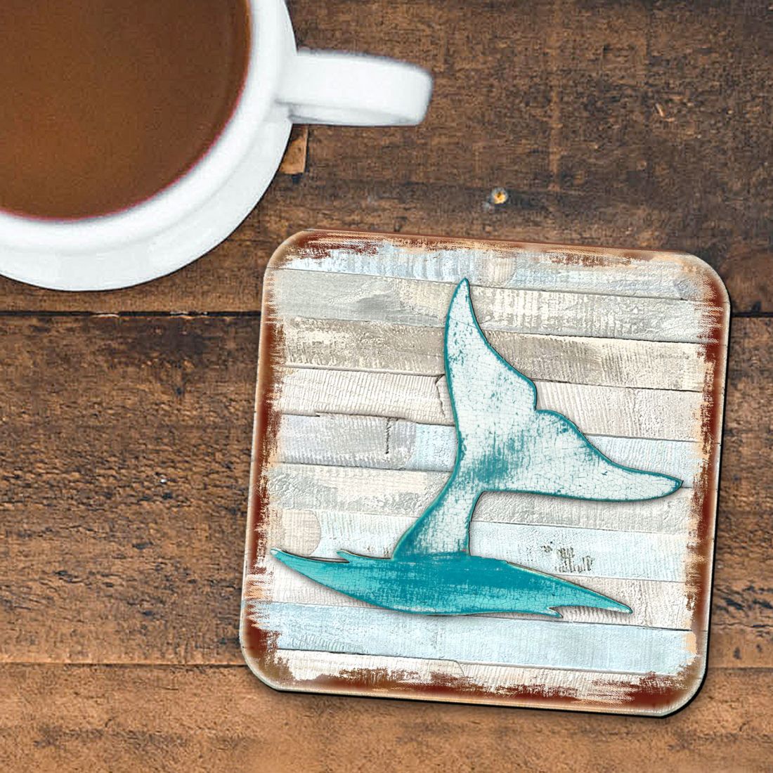 Whales Tale Coastal Wooden Cork Coasters Gift Set of 4 by Nature Wonders - Coastal Sea-Life Decor - 8198535-9C-S4