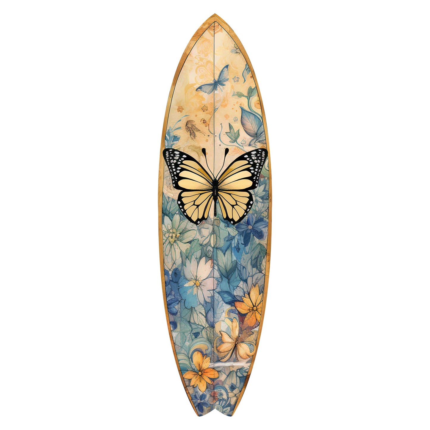 Yellow Monarch Butterfly Surfboard Coastal Wall Art by G. DeBrekht - Coastal Holiday Decor - 8490109HS