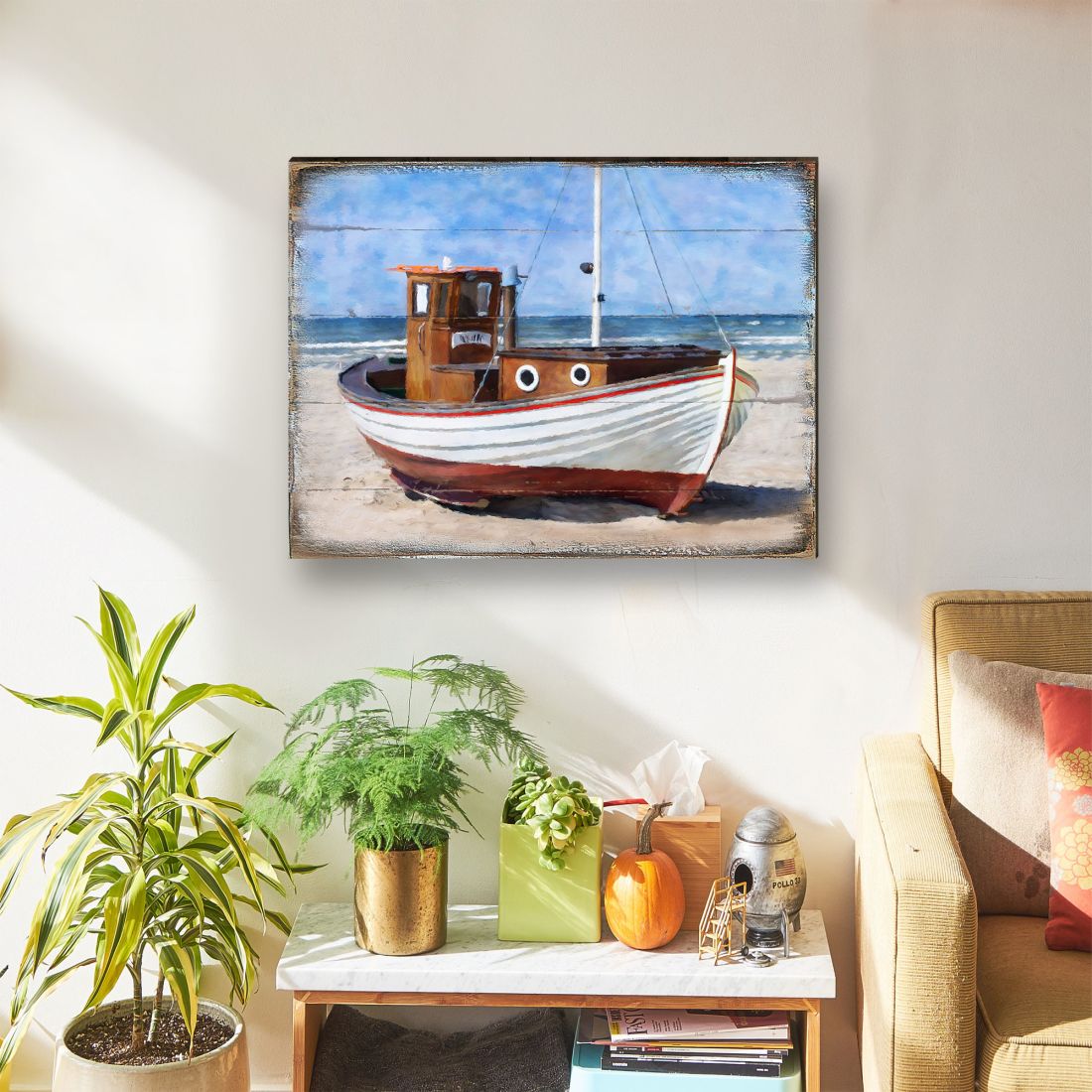 Soundview Beached Boat Wooden Coastal Wall Art by Nature Wonders - Coastal Sea-Life Decor - 95321B