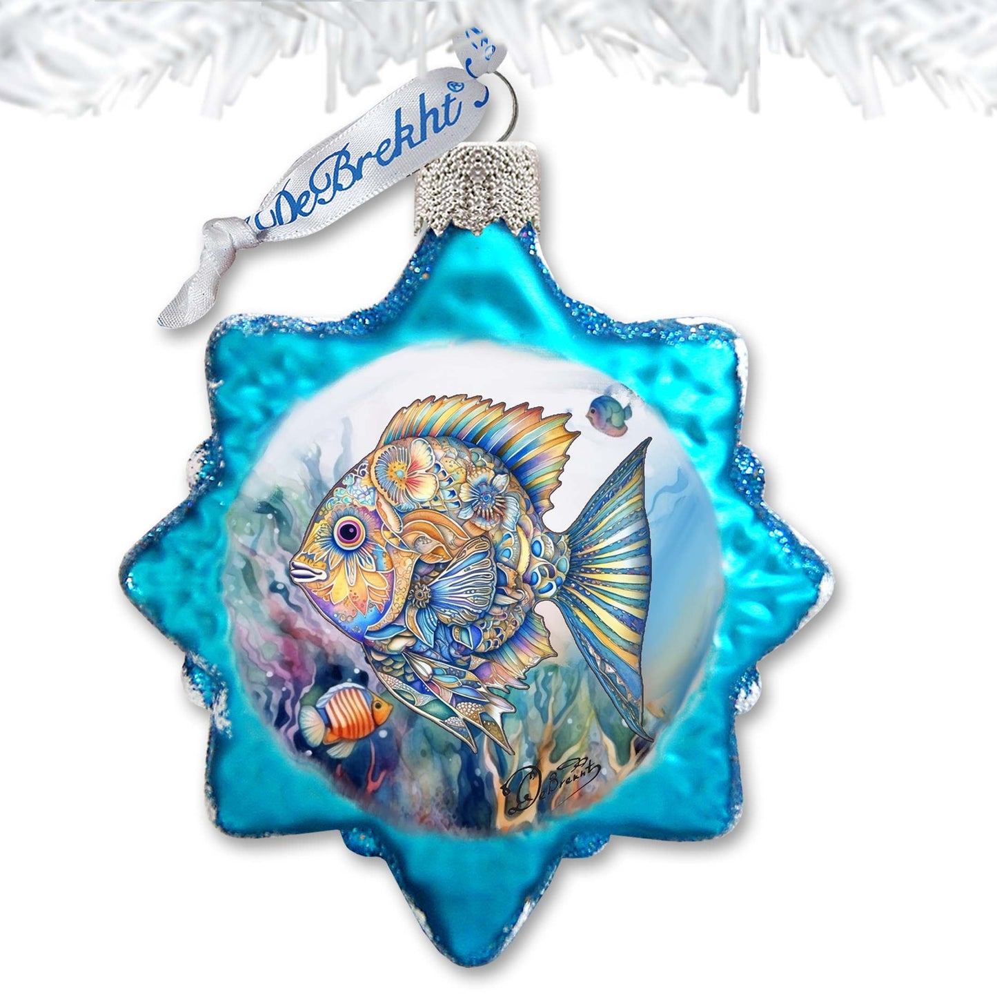 Holiday Coastal Ornament - Blue Fish Keepsake Glass Ornaments by G. Debrekht - Coastal Holiday Decor - 777399