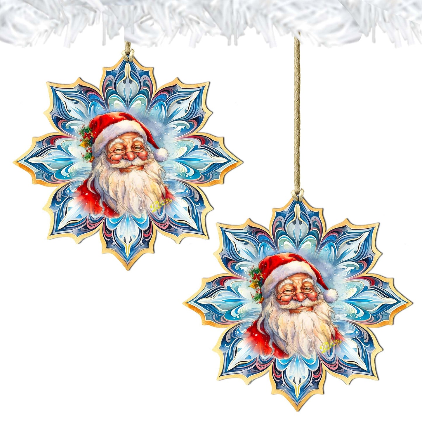 Santa Face Snowflake Wooden Ornaments by G. Debrekht - Christmas Santa Snowman Decor - 8688424