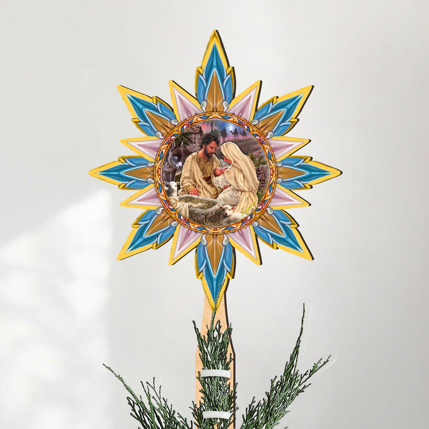 Classic Nativity Star Tree Topper Wooden Décor by D. Gelsinger - Nativity Holiday Décor - 89502-DG
