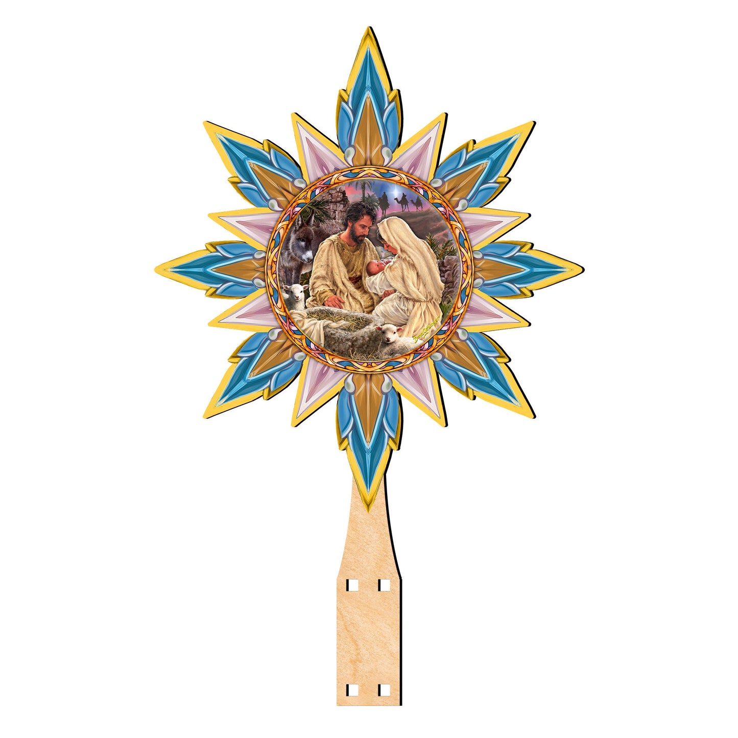 Classic Nativity Star Tree Topper Wooden Décor by D. Gelsinger - Nativity Holiday Décor - 89502-DG