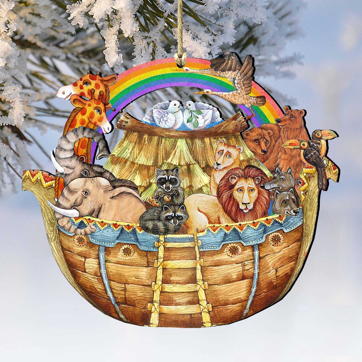 Noah's Ark Christmas Wooden Ornaments by G. DeBrekht - Nativity Holiday Decor - 8114050