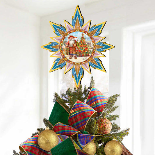Spanish-inspired Santa Tree Topper Wooden Décor by G. Debrekht  - Santa Snowman Décor - 89524