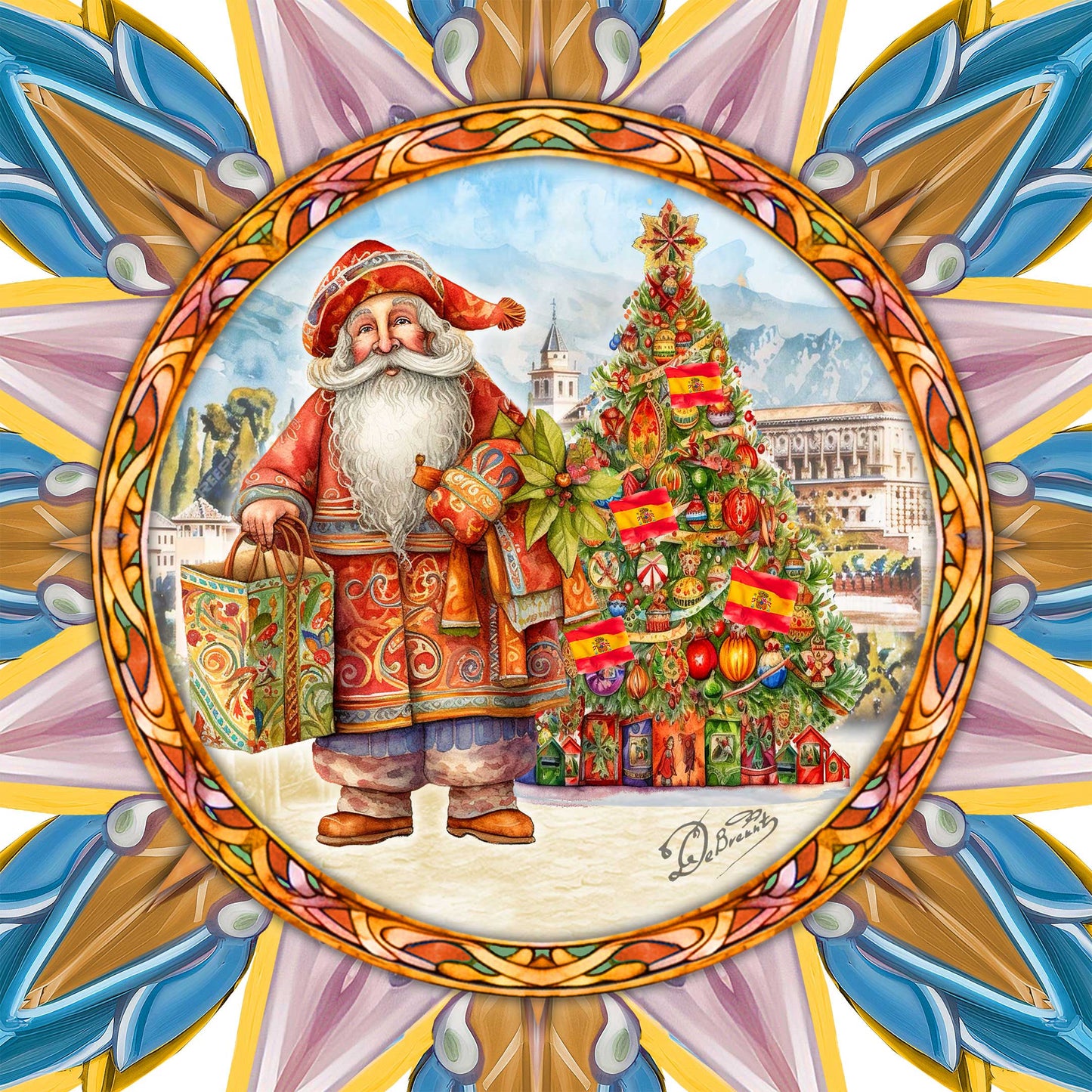 Spanish-inspired Santa Tree Topper Wooden Décor by G. Debrekht  - Santa Snowman Décor - 89524