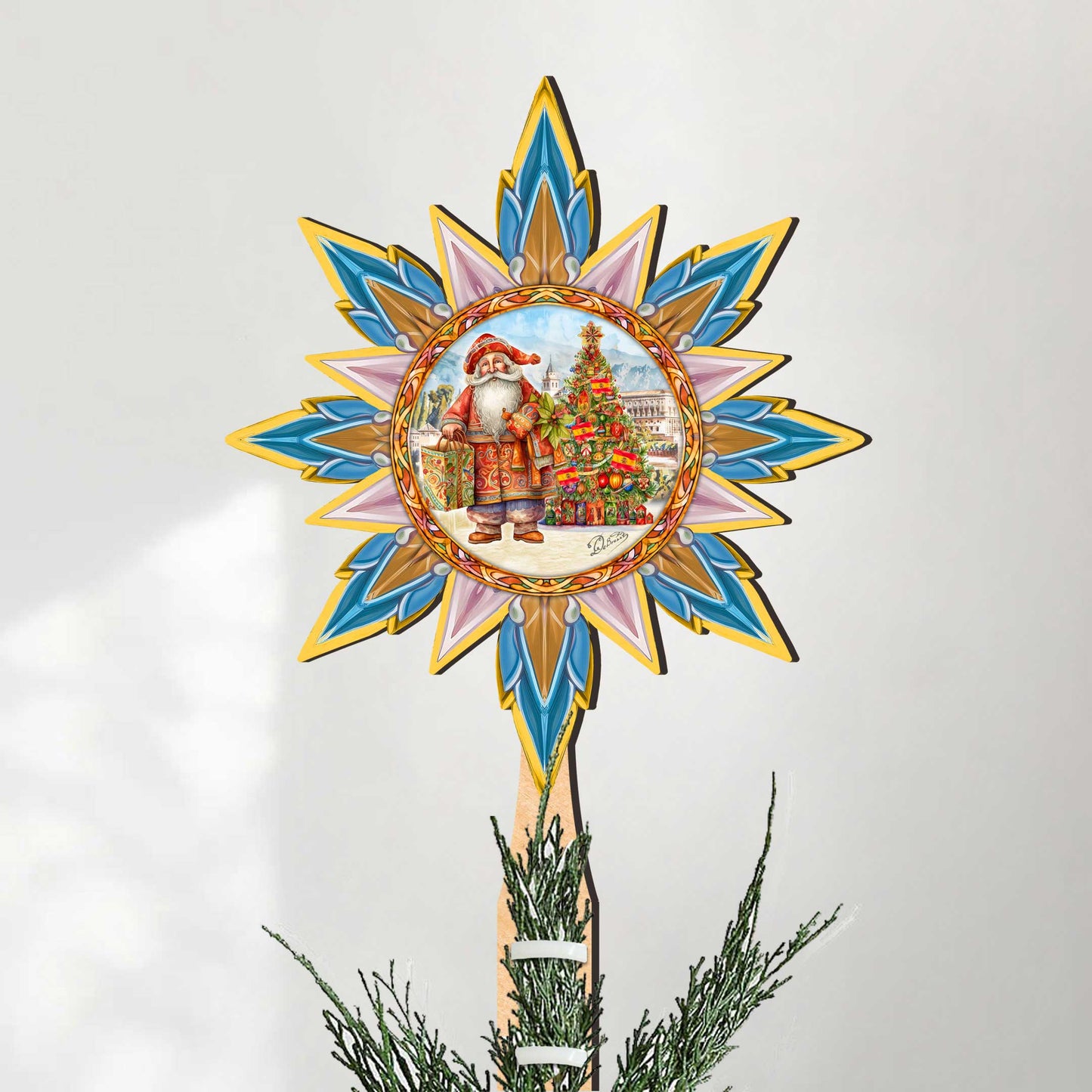 Spanish-inspired Santa Tree Topper Wooden Décor by G. Debrekht  - Santa Snowman Décor - 89524