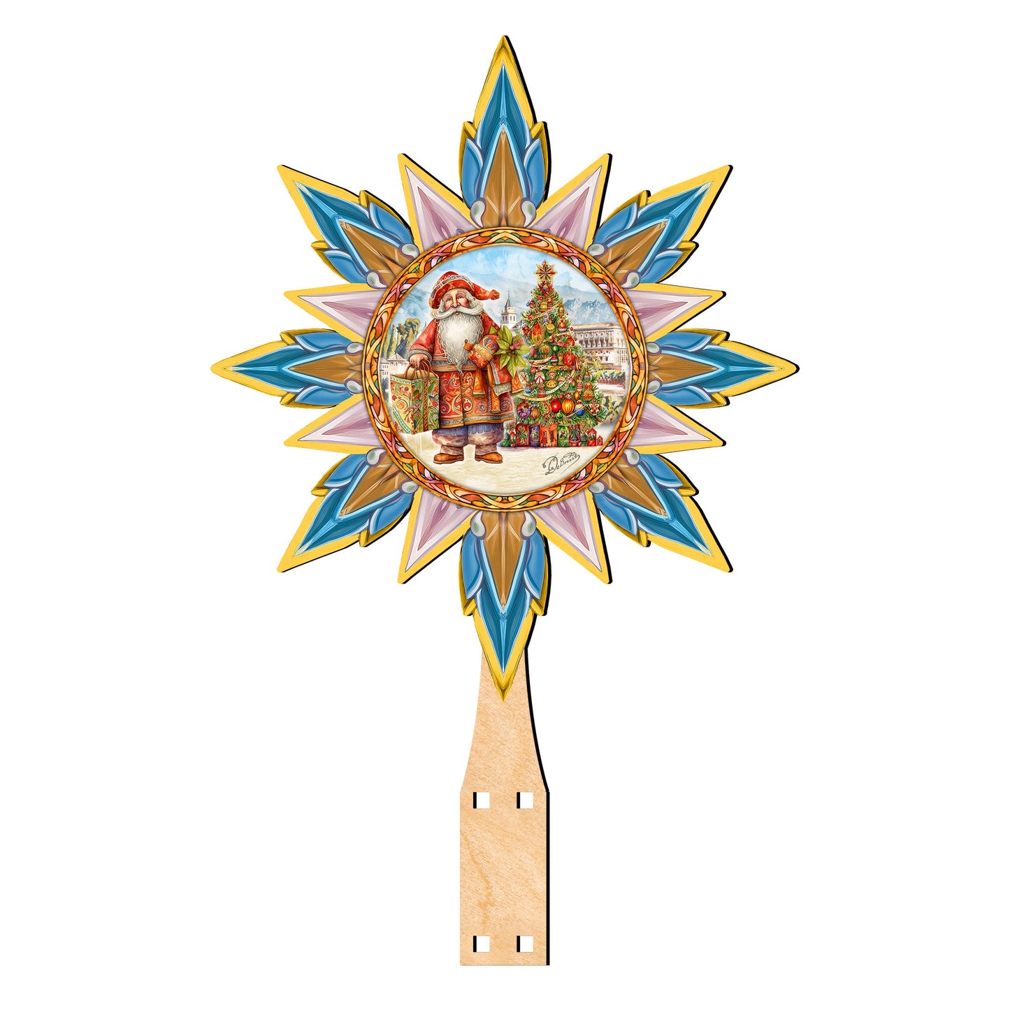 Spanish-inspired Santa Tree Topper Wooden Décor by G. Debrekht  - Santa Snowman Décor - 89524