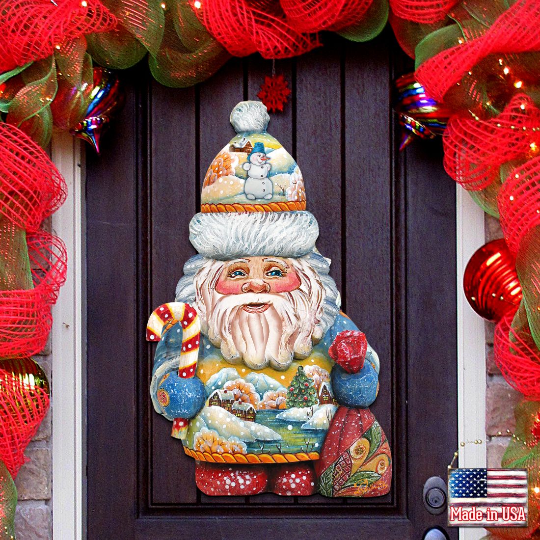 Whimsical Winter Wonders Santa Door Decor by G. DeBrekht - Christmas Santa Snowman Decor - 81519184H
