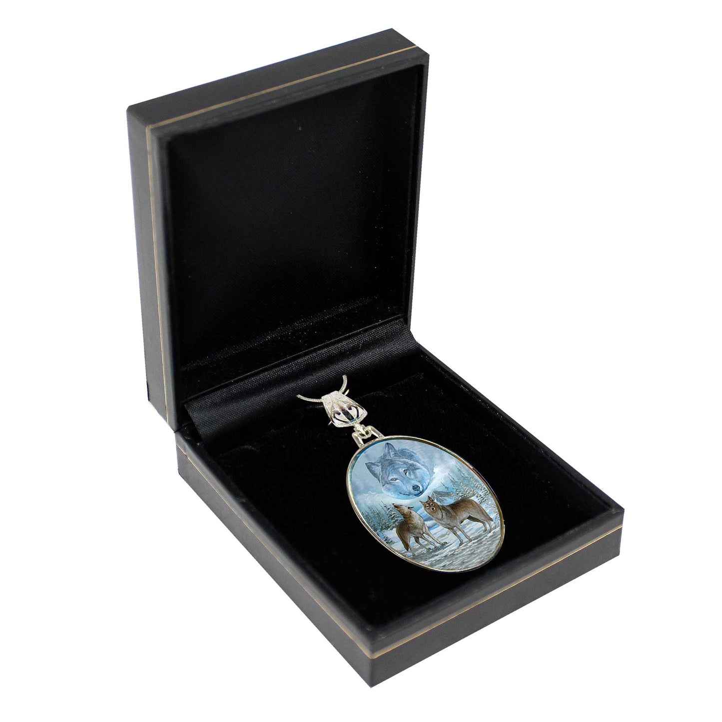 Sky Wolves Howling Silver Plated Mother of Pearl Jewelry Pendant Necklace - 44035