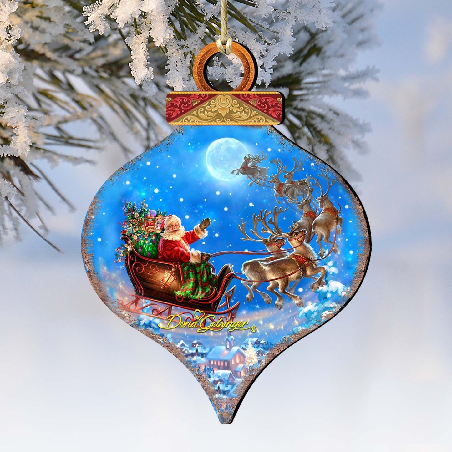 Santa Magical Flight Wooden Ornaments by Gelsinger - Christmas Santa Snowman Decor - 8031020-1314