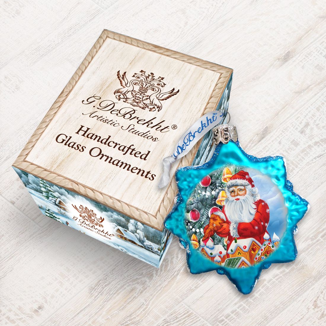 Santa Gingerbread House Mercury Glass Ornament by G. DeBrekht - Christmas Santa Snowman Decor - 773012