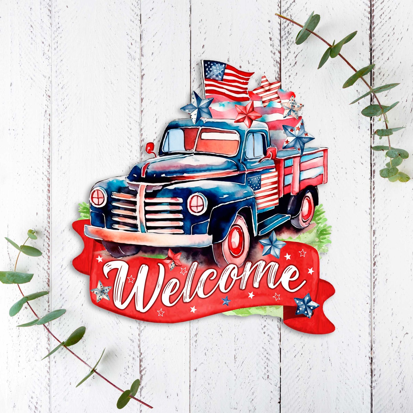 Front door welcome sign American Car United we stand Front porch Patriotic wreath Main entrance banner Red and White Welcome sign - Wooden front porch decor - 933108H