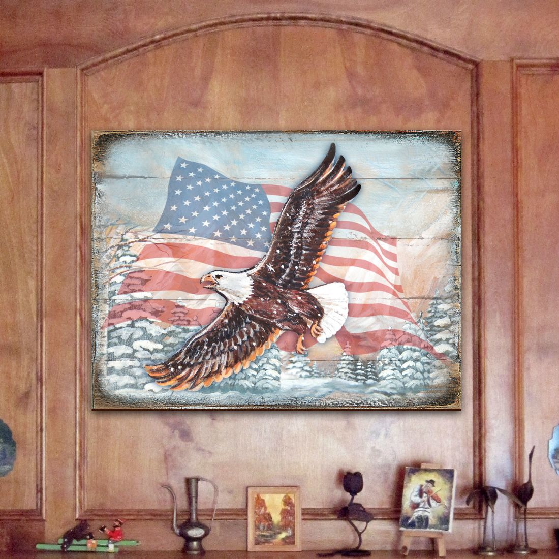 American Eagle Art Wooden Wall Art by Nature Wonders - American Patriotic Decor - 95221B