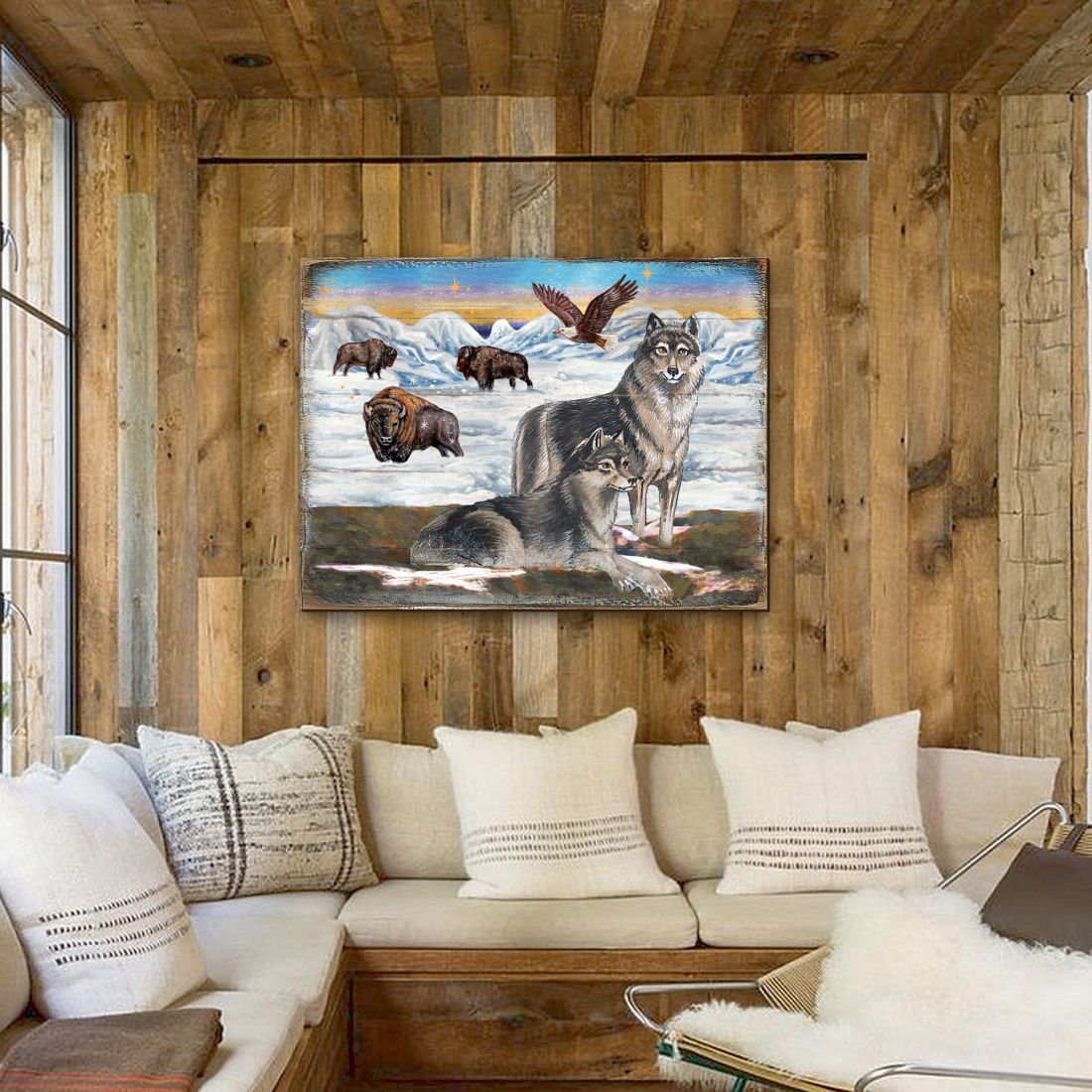 Winter Wolves Art Wooden Wall Art by Nature Wonders - Nature Wildlife Decor  - 95222B