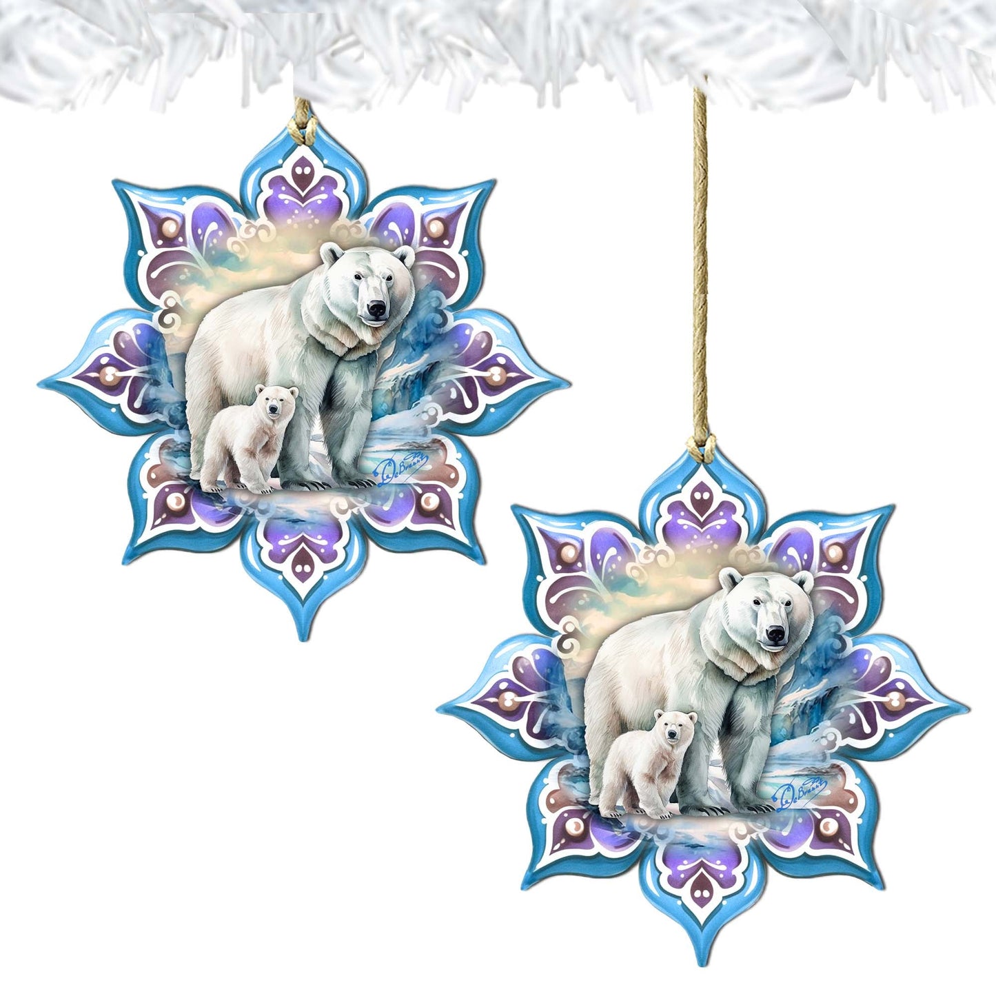 Polar Bear Snowflake Wooden Ornaments by G. Debrekht - Nature Wildlife Decor - 8688408