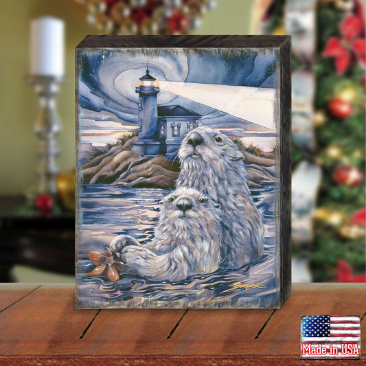 Starlight Otter Lighthouse Wooden Wall Art by J. Bergsma - Nature Wildlife Décor  - 85922572B-JB