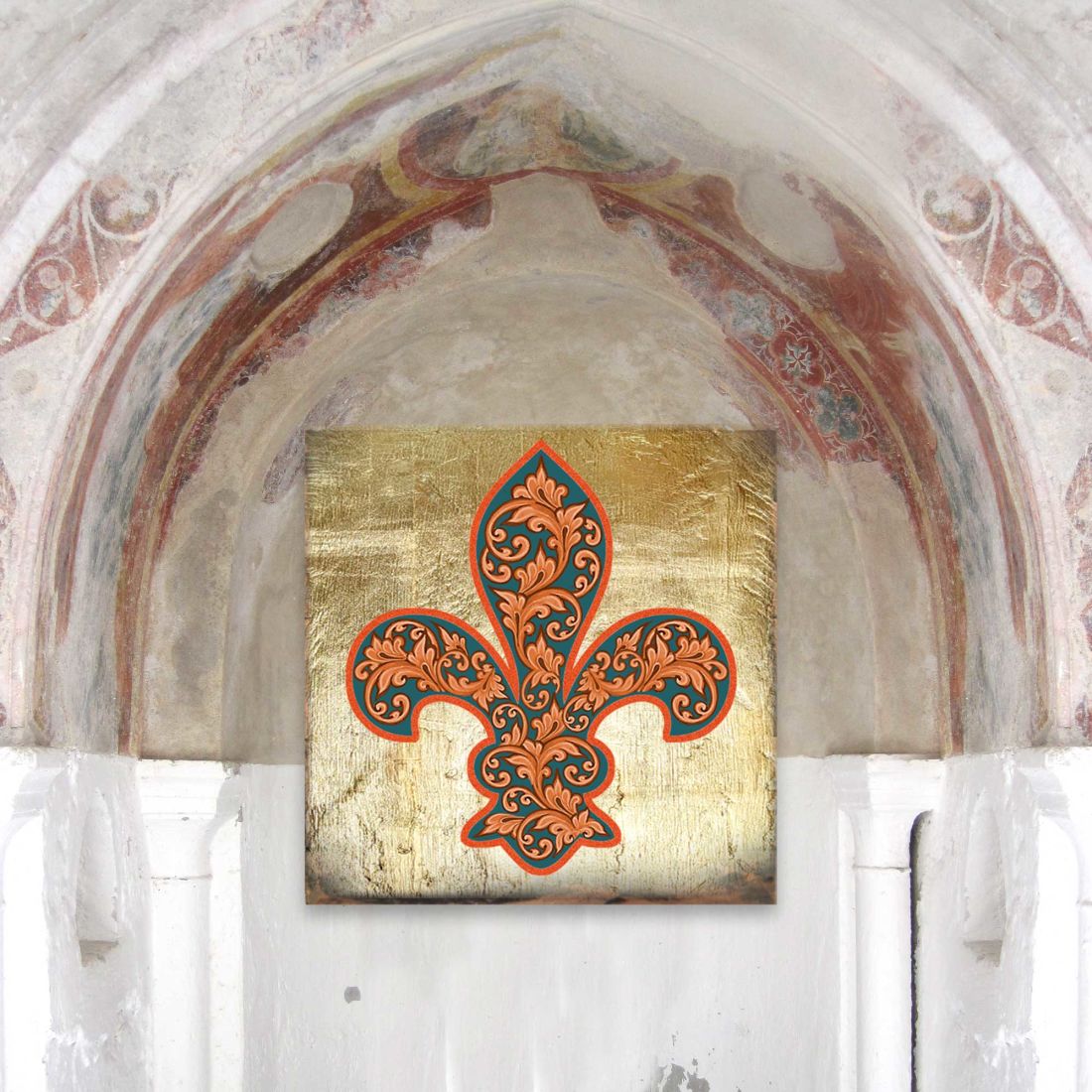 Cross Fleur De Lis Wooden Gold Plated Wall Art by Museum Icon - Celtic Decor - 850442-18