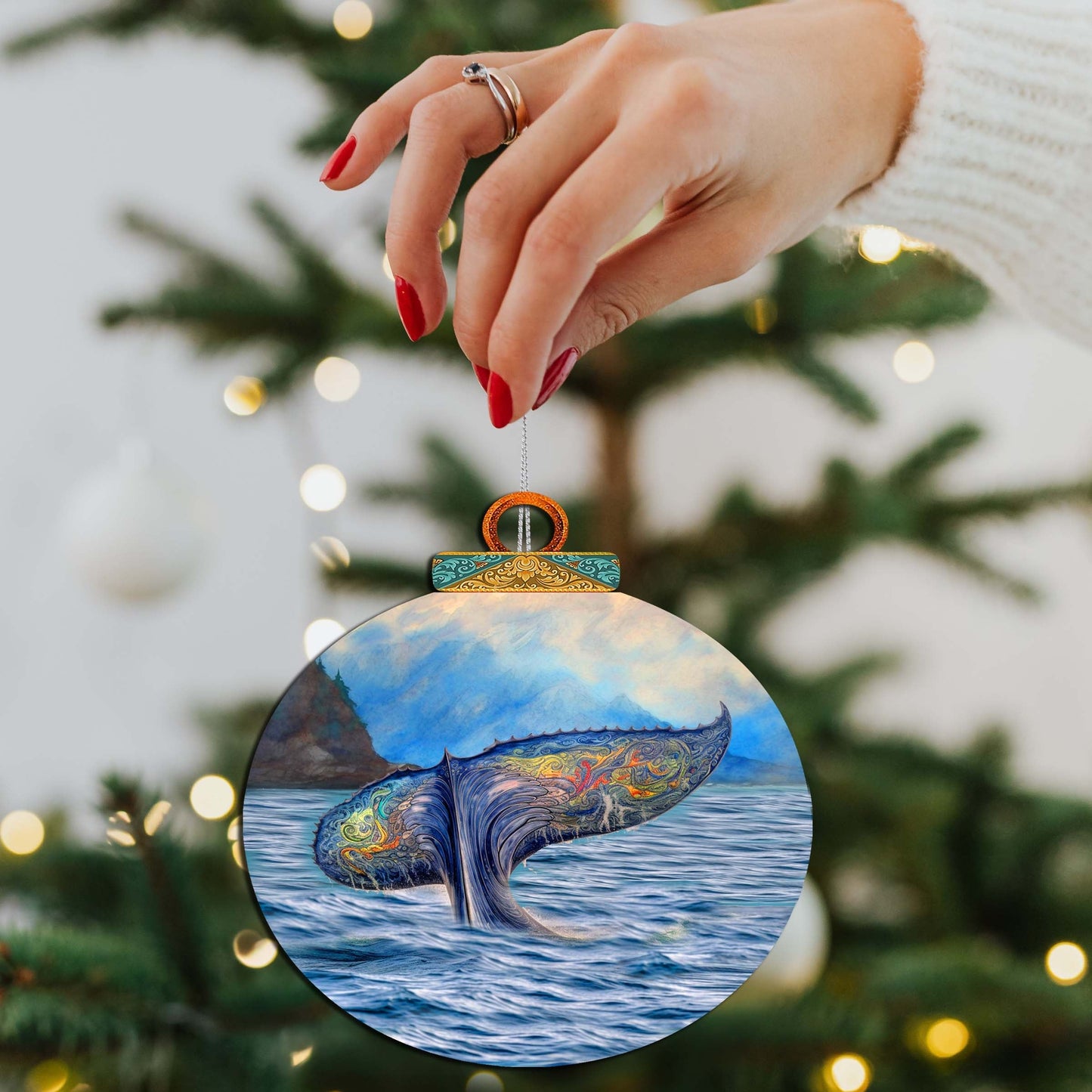 Rainbow Humpback's Tail Wooden Ornaments by G.Debrekht - Wildlife Holiday Decor - 870044