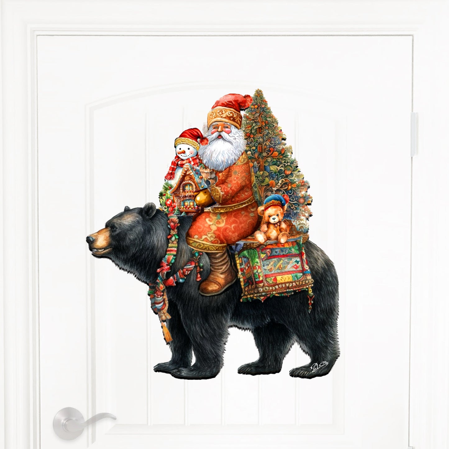 Santa Claus and Black Bear Friend Holiday Door Decor by G. Debrekht - Christmas Santa Snowman Decor - 8611064H