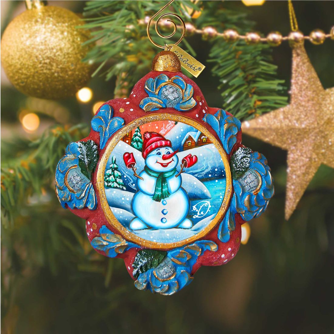 Snowman Sculpted Hand-Painted Christmas Ornament by G. DeBrekht - Christmas Santa Snowman Decor - 6102443