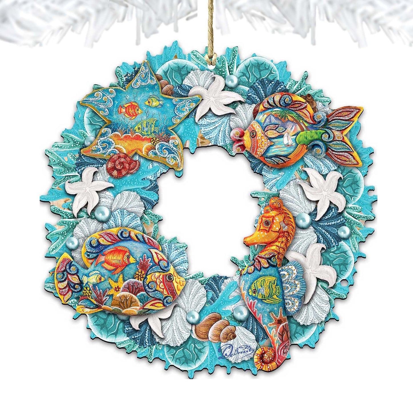 Sea Creatures Wreath Wooden Ornaments by G. DeBrekht - Coastal Holiday Decor - 8185306-3