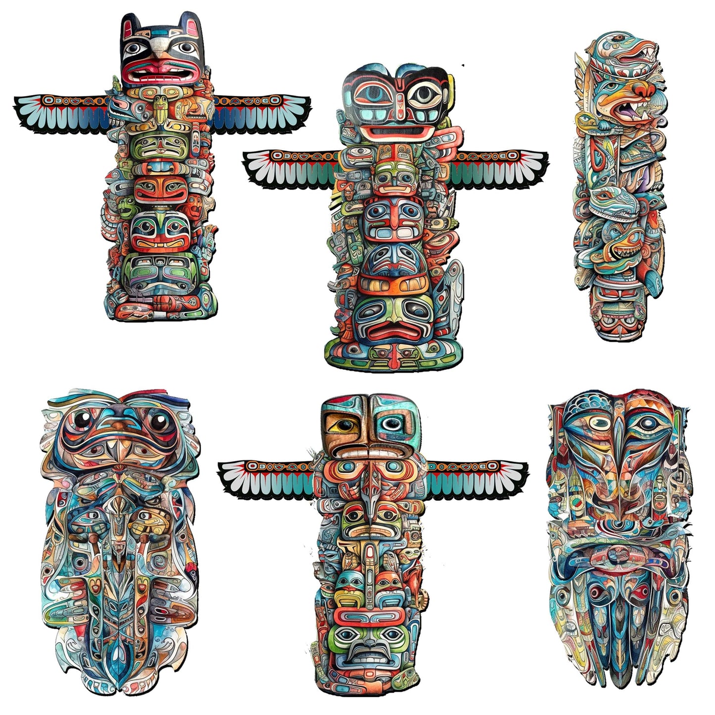 Spirit of the Totem Decorative Wooden Magnets Set of 6 by G. Debrekht - Wildlife Décor - 8090117G-S6