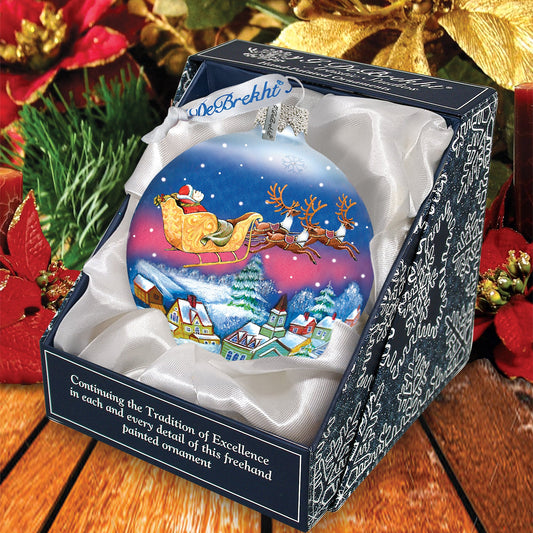 Santa on Sleigh Ball Glass Ornament by G. DeBrekht - Christmas Santa Snowman Décor - 73311
