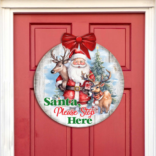 Santa Please Stop Here Sign Front door welcome sign Main entrance banner Welcome sign - Wooden front porch decor - 933116H