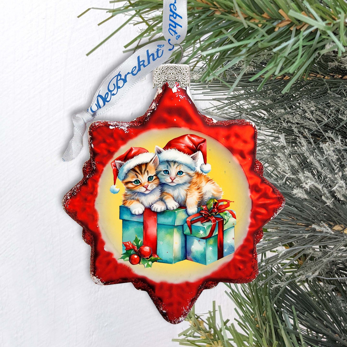 Holiday Ornaments - Kittens and Gifts Keepsake Glass Ornaments by G. Debrekht - Christmas Decor - 777402