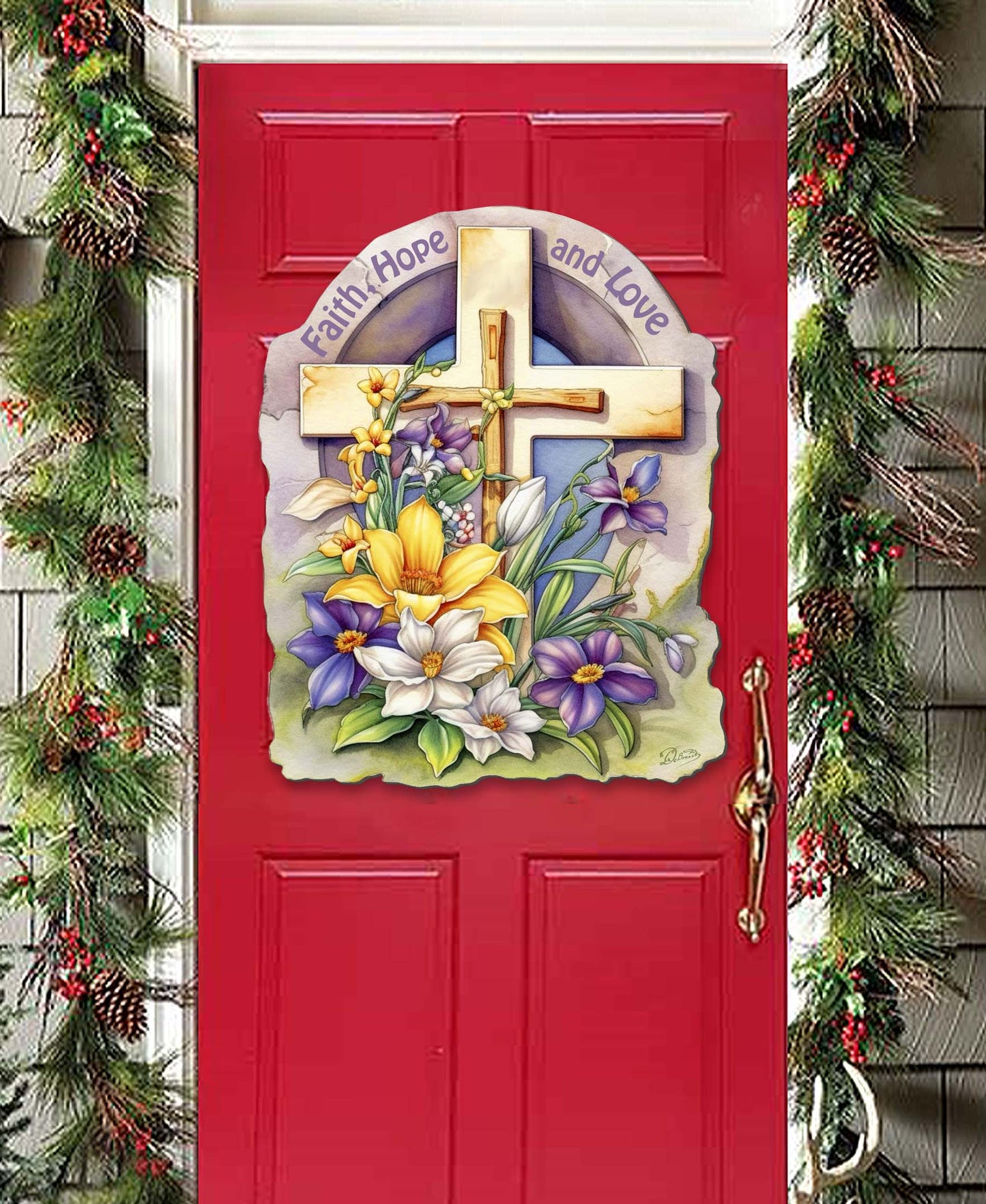 Faith, Hope, and Love Cross Holiday Door Decor by G. Debrekht - Easter Spring Decor - 8688160H