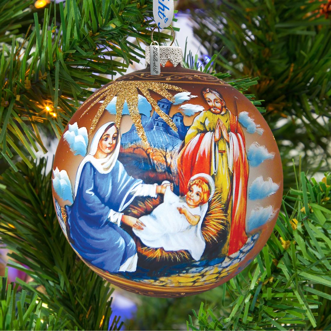 Holy Family Ball Glass Ornament by G. DeBrekht - Nativity Holiday Decor - 73552