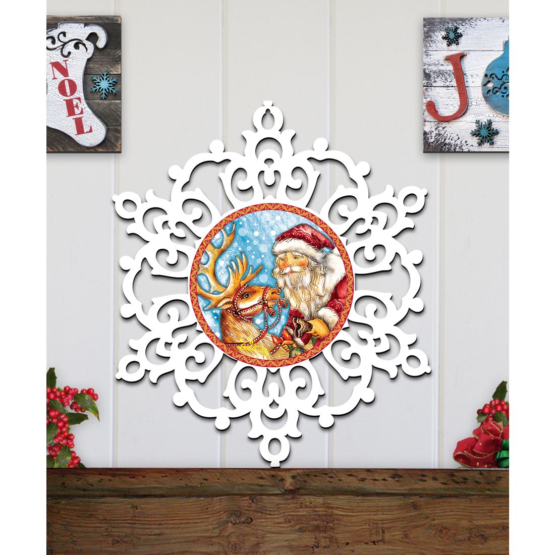 Reindeer Ride Snowflake Door Decor by G. DeBrekht - Christmas Santa Snowman Decor - 8141151H
