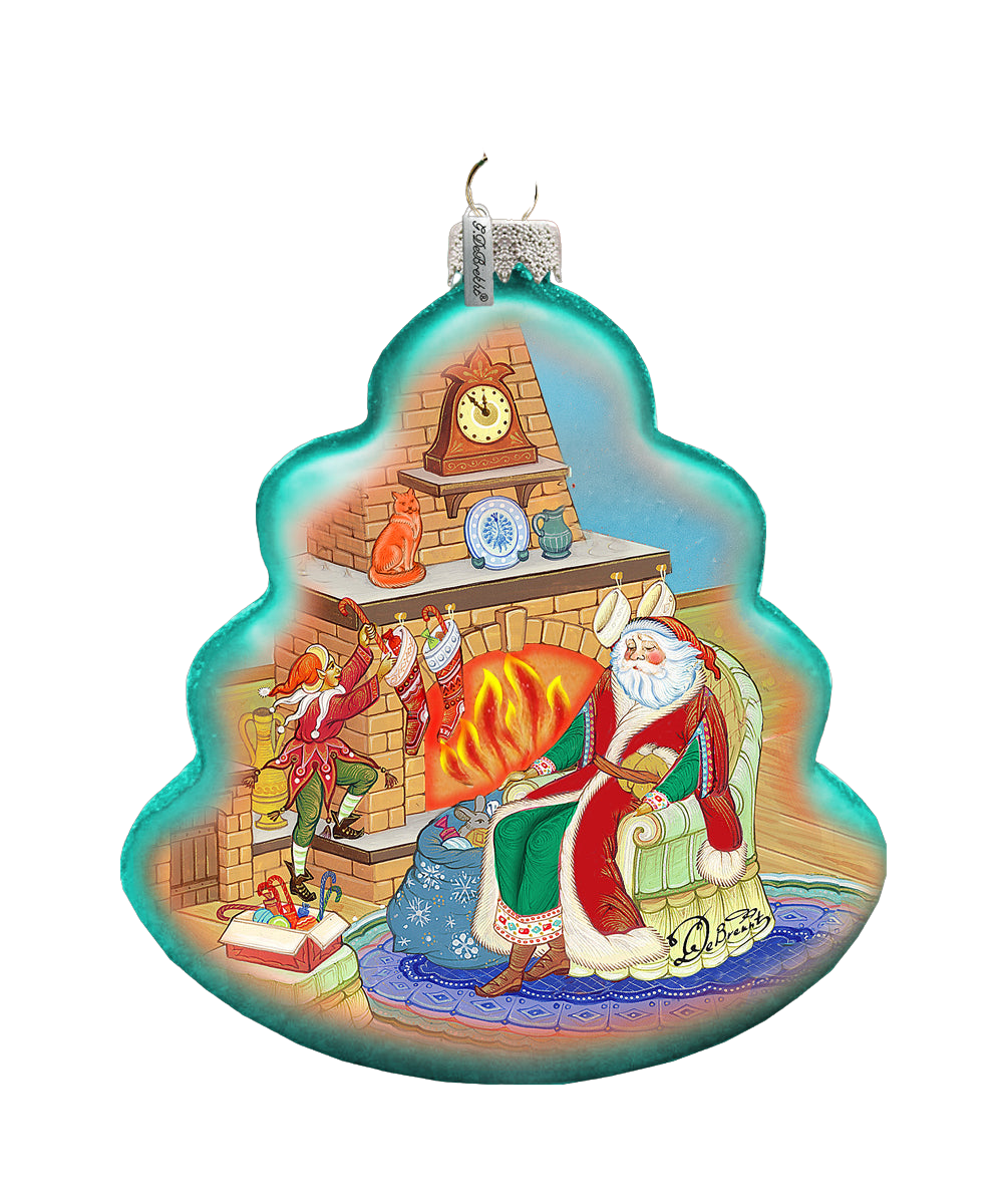 At The Fireplace Santa Glass Ornament by G. DeBrekht - Santa- 762-023