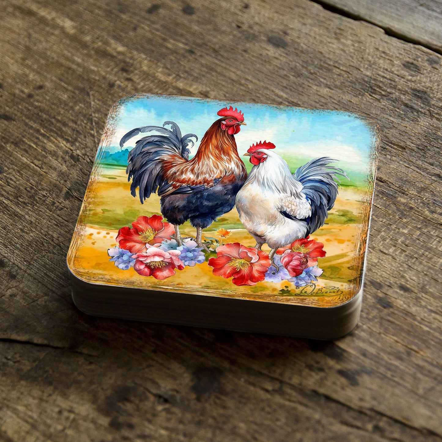 Spring on a Farm Wooden Cork Coasters Gift Set of 4 by G. Debrekht - Easter Spring Decor  - 8199436C-S4