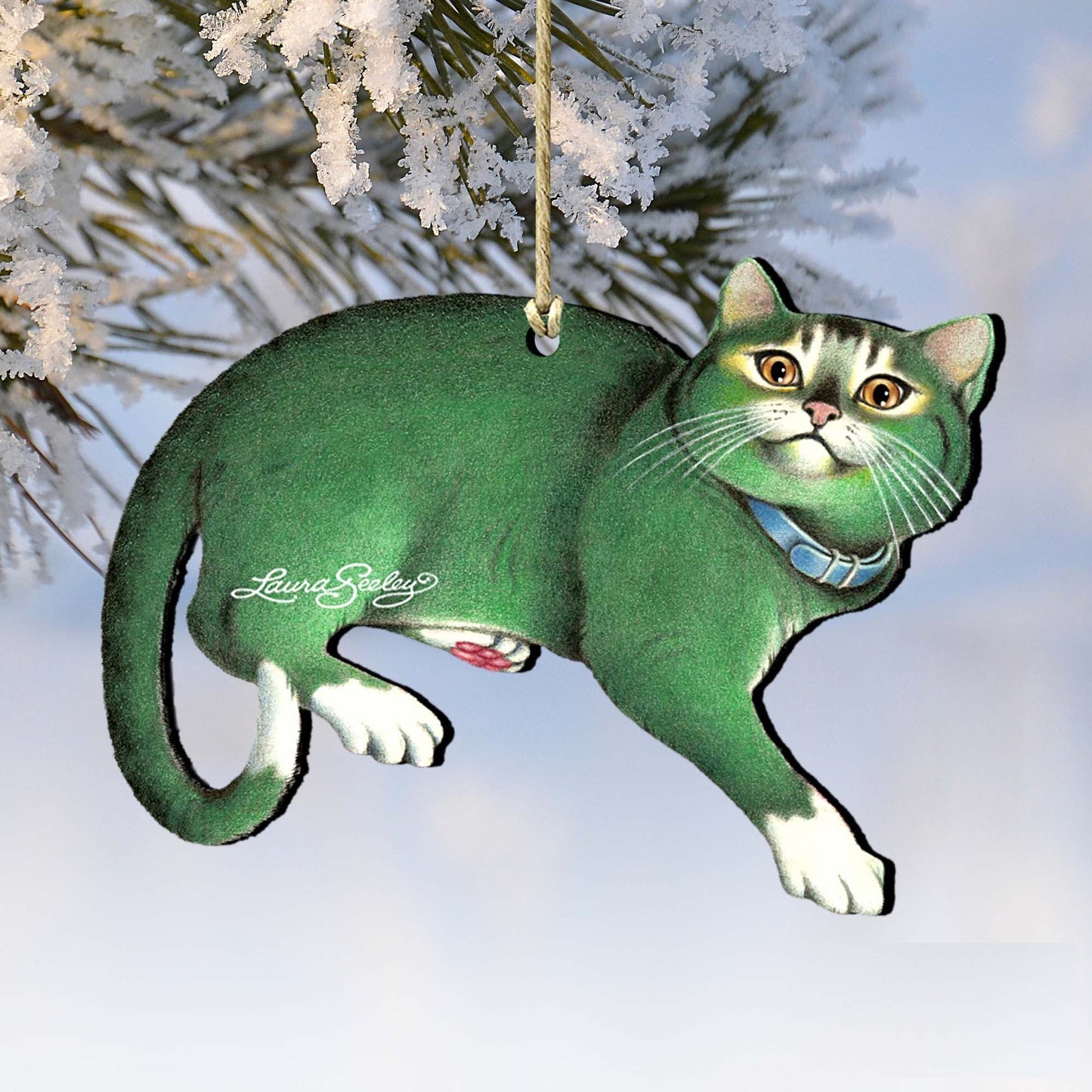 Emerald Queen Cat Wooden Ornaments - Tree Ornament by Laura Seeley - Pets Dog and Cats Decor - 8512063-LS