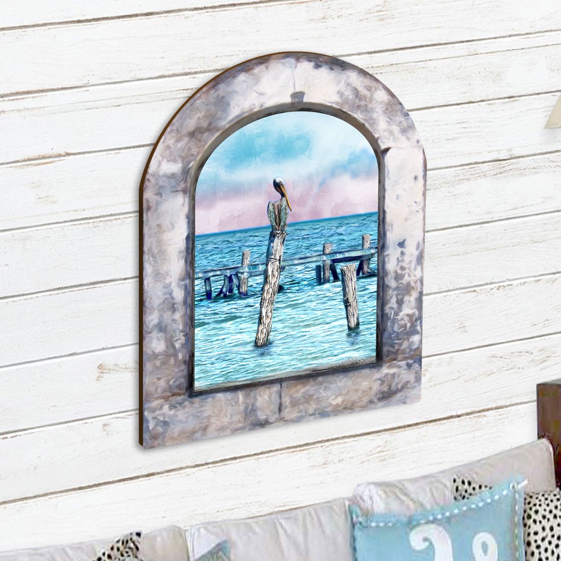 Ocean Paradise Pelican Wooden Wall Art by G. DeBrekht - Coastal Sea-Life Decor - 8491004W
