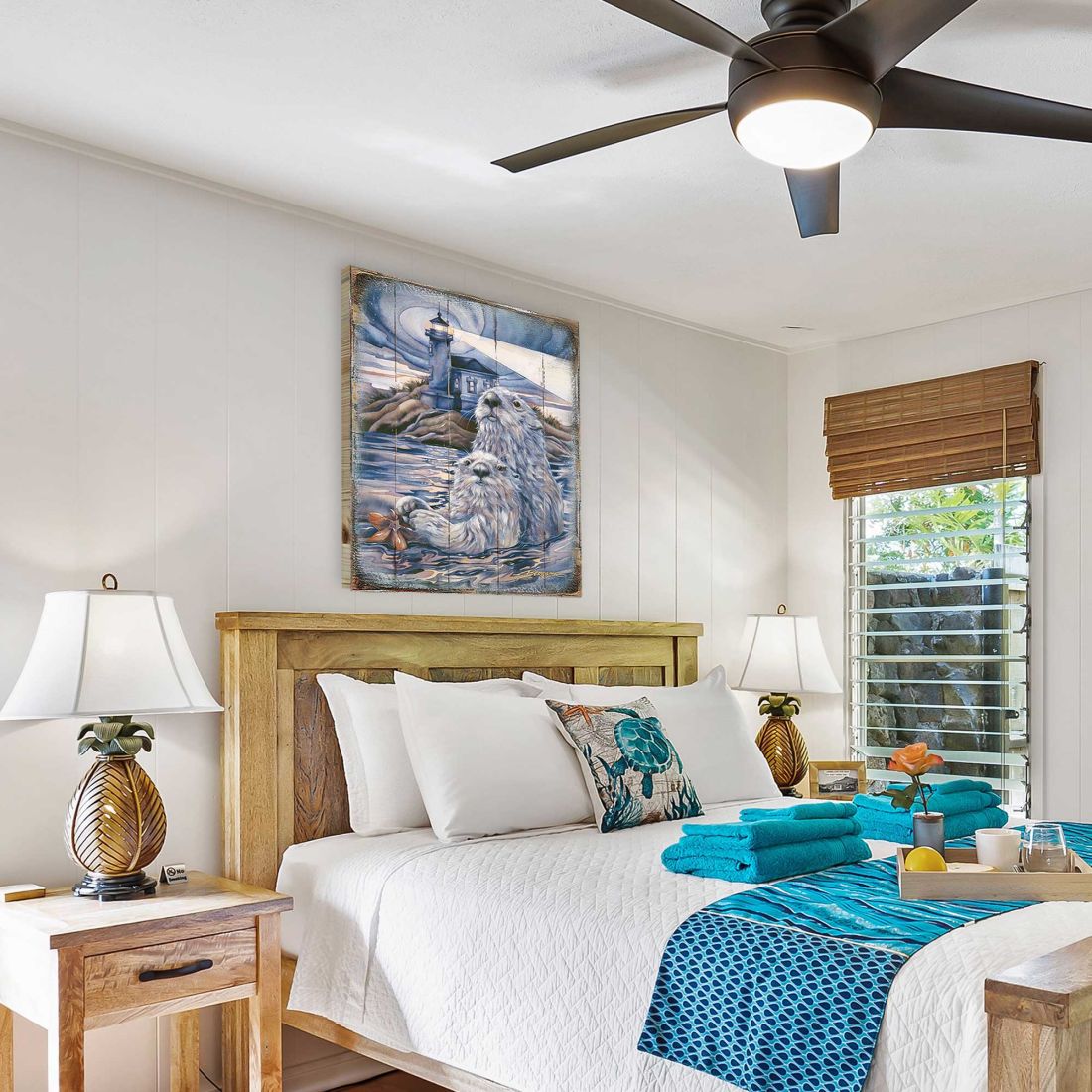 Starlight Otter Lighthouse Wooden Wall Art by J. Bergsma - Nature Wildlife Decor  - 8592572BP-JB