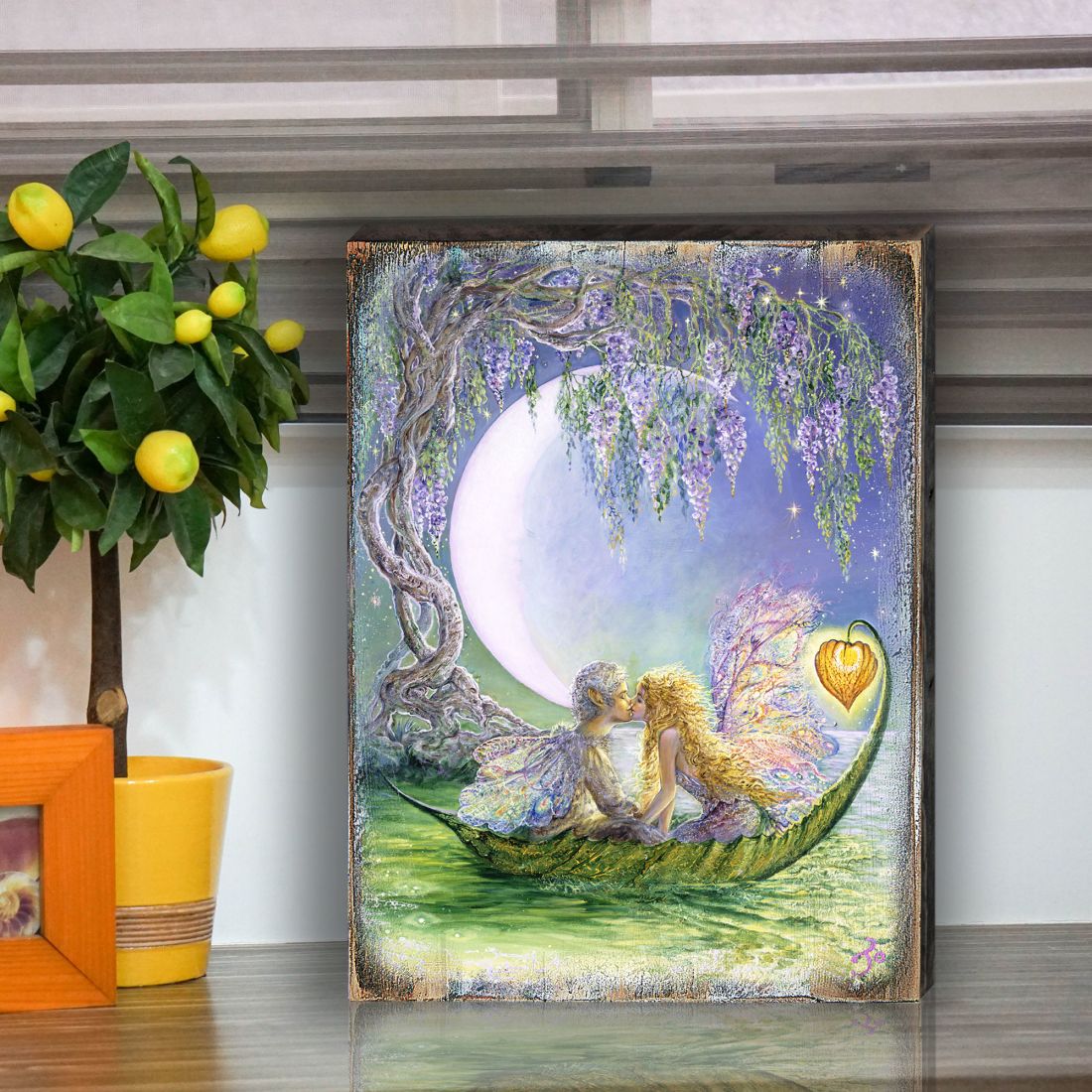 Wisteria Moon Fantasy Wooden Wall Art by Josephine Wall - Fantasy Decor - 852141-JW
