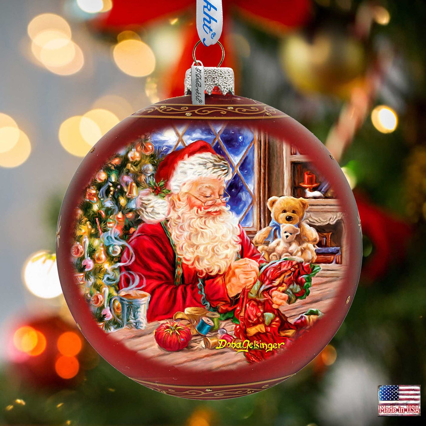 Getting Ready for the Holidays Santa Lg Glass Ornament in Red by Gelsinger - Christmas Decor - 73922R-DG