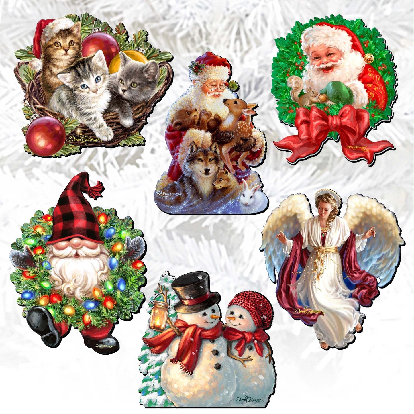 Santa and Friends Decorative Wooden Clip-on Ornaments Set of 6 by D. Gelsinger - Christmas Decor - 8090134C-S6
