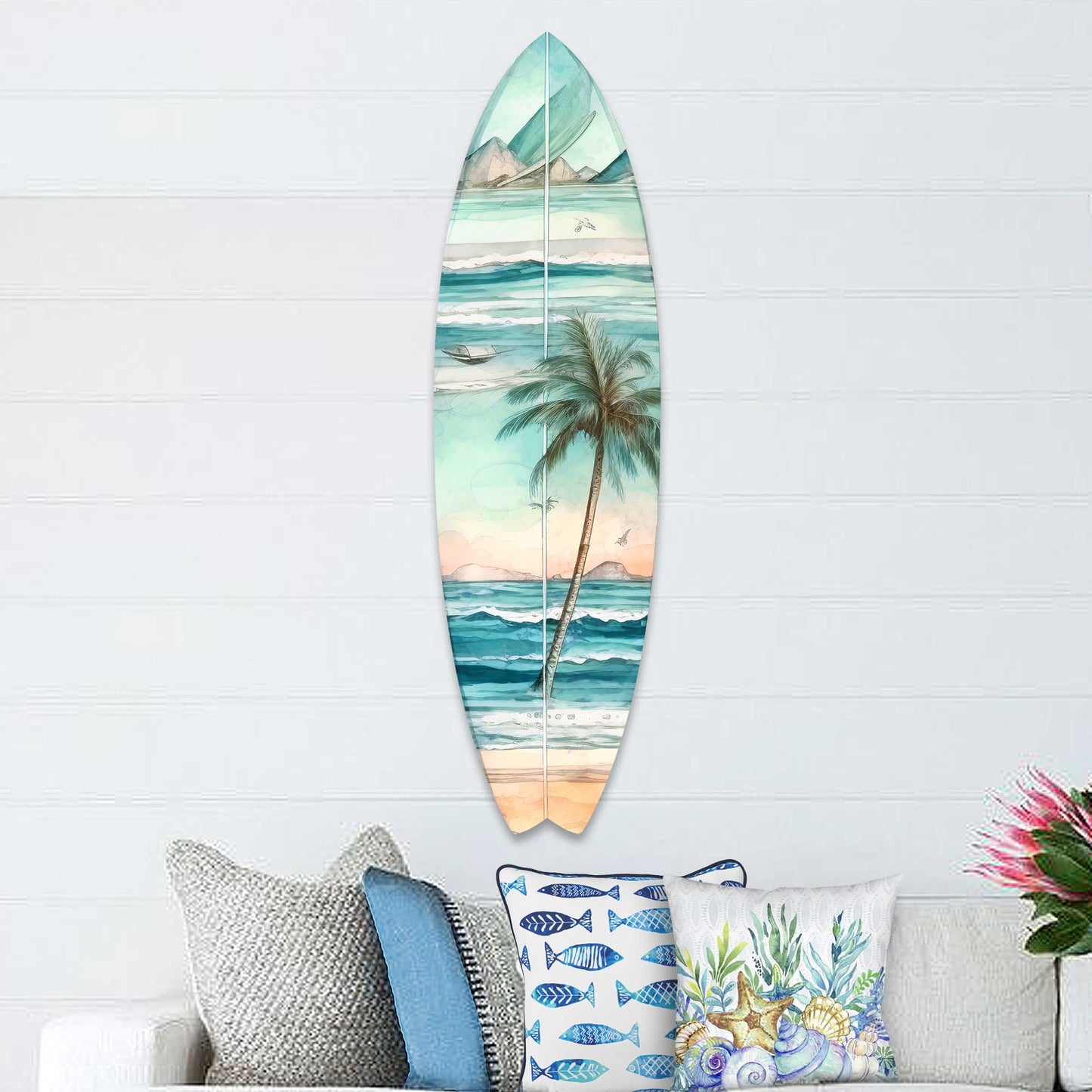 Tropical Palm Surfboard Coastal Wall Art by G. DeBrekht - Coastal Holiday Decor - 8490112HS