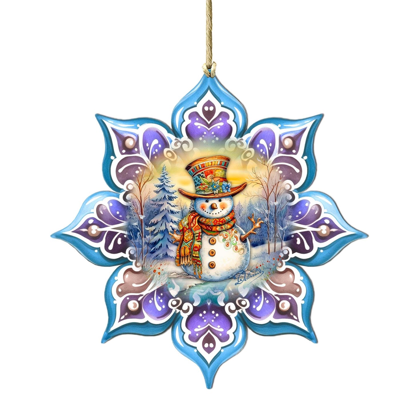 Snowman Purple Snowflake Wooden Ornaments by G. Debrekht - Christmas Santa Snowman Decor - 8688426