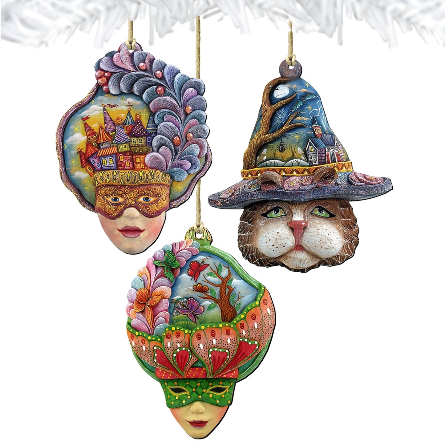 Masquerade Wooden Ornaments Set of 3 by G. DeBrekht - Thanksgiving Halloween Decor - 8100025S3