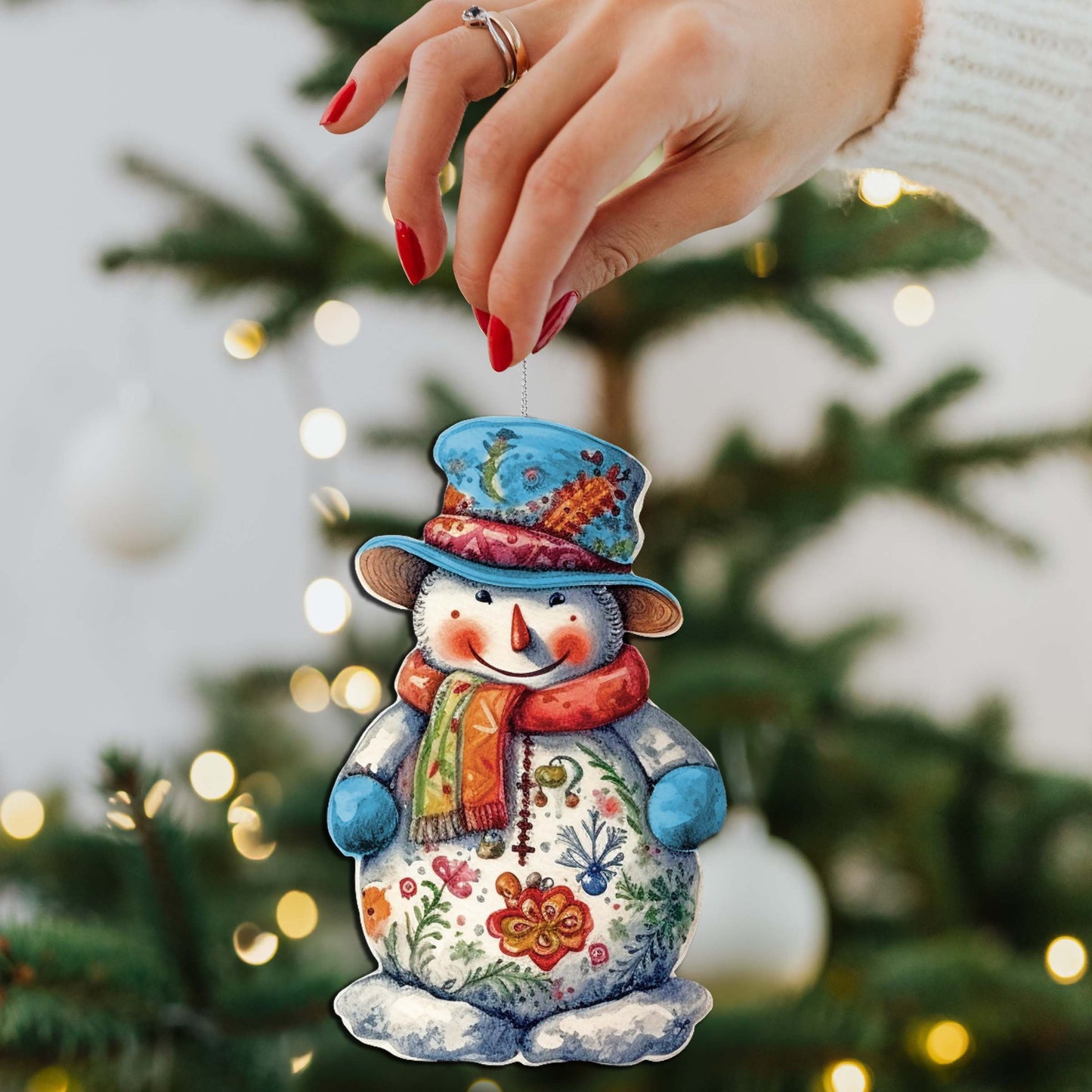 Snowman Decorative Wooden Ornaments Set of 3 by G. Debrekht - Christmas Decor - 8091023-S3